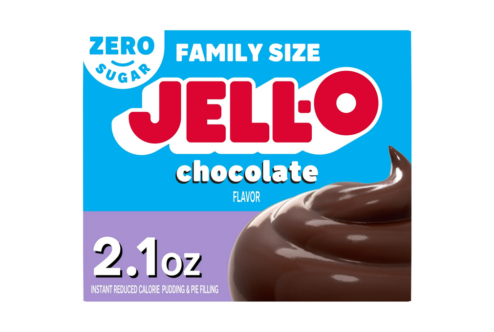 Jell-O Chocolate Flavor Zero Sugar Instant Reduced Calorie Pudding &amp; Pie Filling, Family Size, 2.1 oz. Box