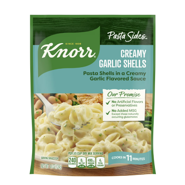 Knorr No Artificial Flavors Creamy Garlic Spiral Pasta Cooks in 8 Minutes , 4.4 oz Regular Pouch