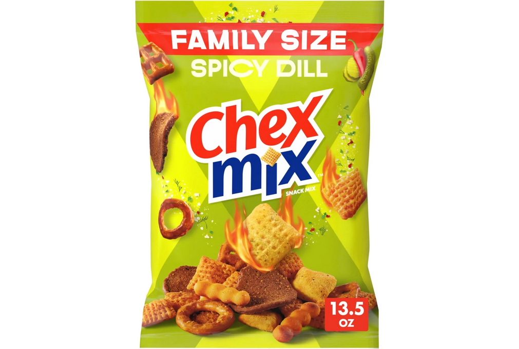 Chex Mix Spicy Dill Savory Snack Mix, Family Size, Snack Bag, 13.5 oz