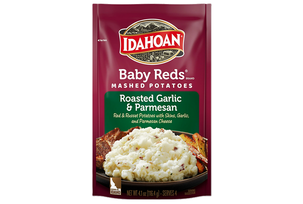 Idahoan Baby Reds Mashed Potatoes with Roasted Garlic &amp; Parmesan Side Dish, 4.1 oz