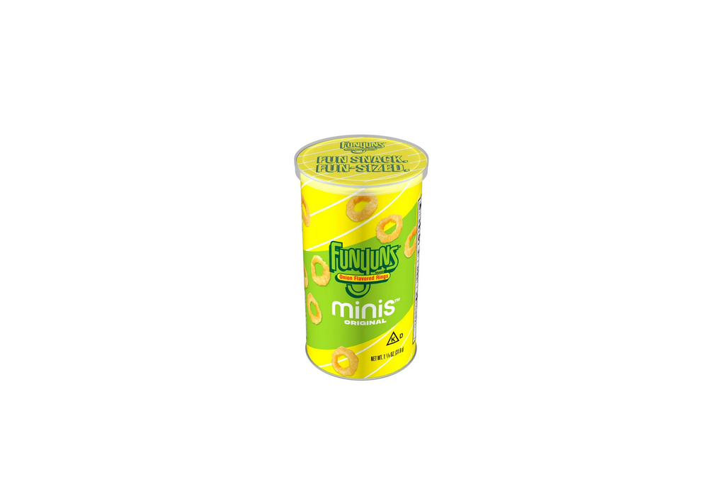 Snacks Frito Lay Funyuns Minis Onion Flavored Rings Original, Single Serve Cannister 1.125oz