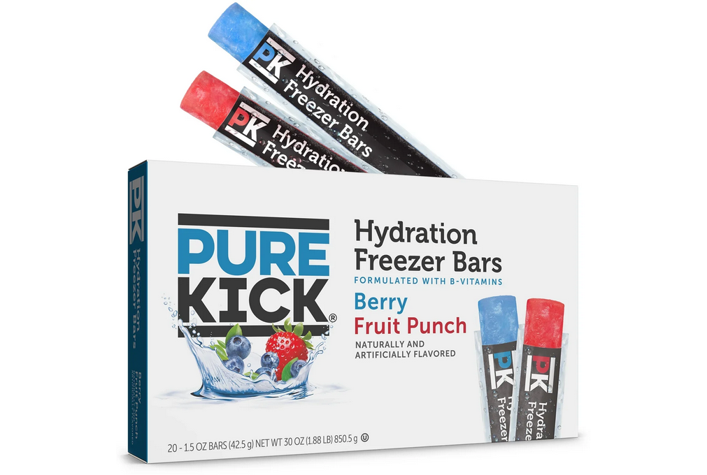 Pure Kick Hydration Freezer Bars Variety pack, Formulated with B Vitamins, Berry + Fruit Punch Ice Pops, Gluten-Free, 1.5oz, 20 Count