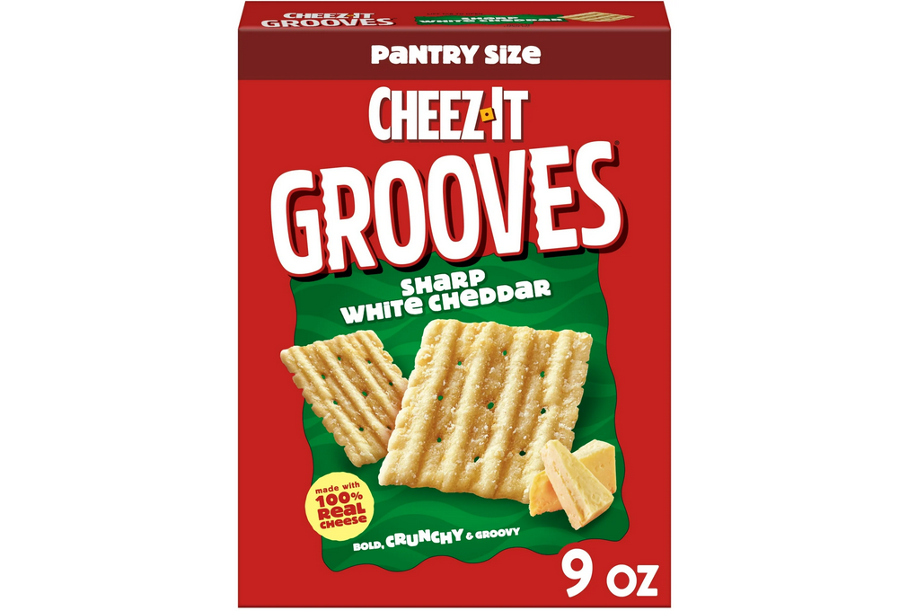 Cheez-It Grooves Sharp White Cheddar Crunchy Cheese Crackers, Snack Crackers, 9 oz
