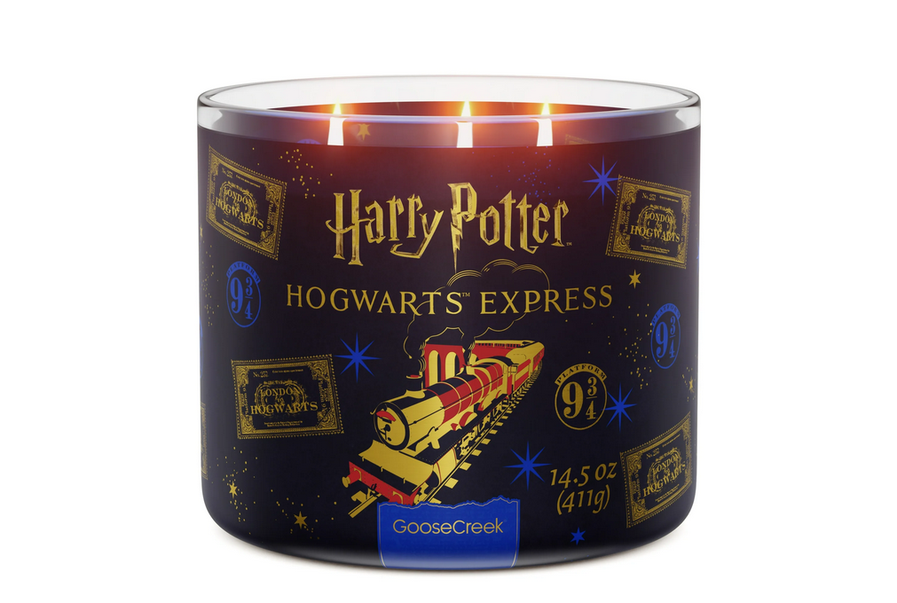 Goose Creek Harry Potter Hogwarts Express 3-wick Whipped Vanilla, Smoked Cedarwood &amp; Cashmere Musk Scented Jar Candle, 14.5oz