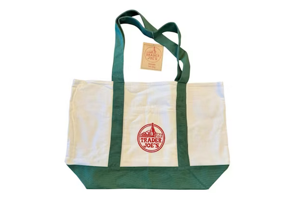 Trader Joes Large Tote Shopping Bag Cotton Canvas Embroidered Bag | Green