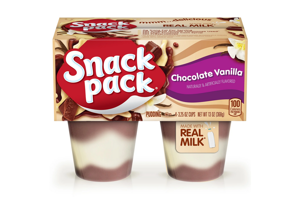 Snack Pack Chocolate Vanilla Flavored Pudding, Lunchbox Snack, 3.25 oz Pudding Cups, 4 Count