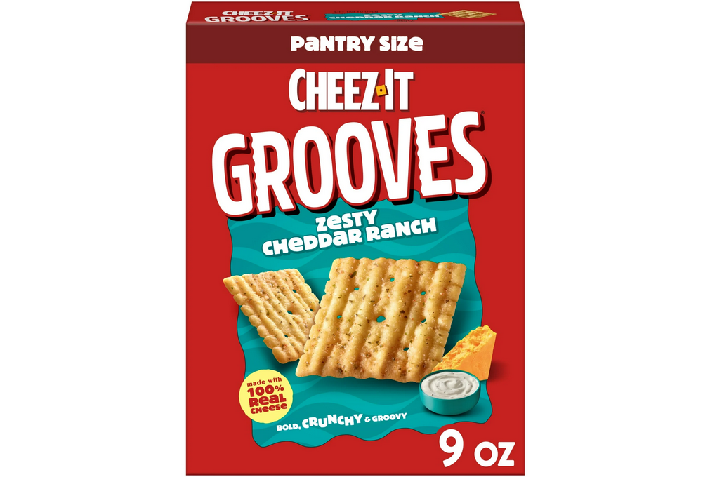 Cheez-It Grooves Zesty Cheddar Ranch Cheese Crackers, Crunchy Snack Crackers, 9 oz