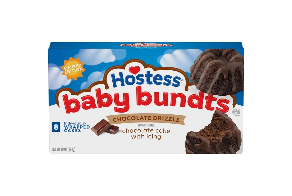 Hostess Baby Bundts, Chocolate Drizzle Artificially Flavored Mini Cakes, 10 oz Box (8 Pouches)