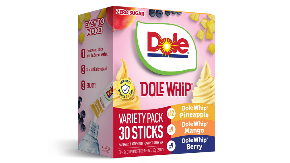 Dole Whip Powder Drink Mix Variety Pack, Pineapple, Mango, &amp; Berry, Zero Sugar, 30 Sticks