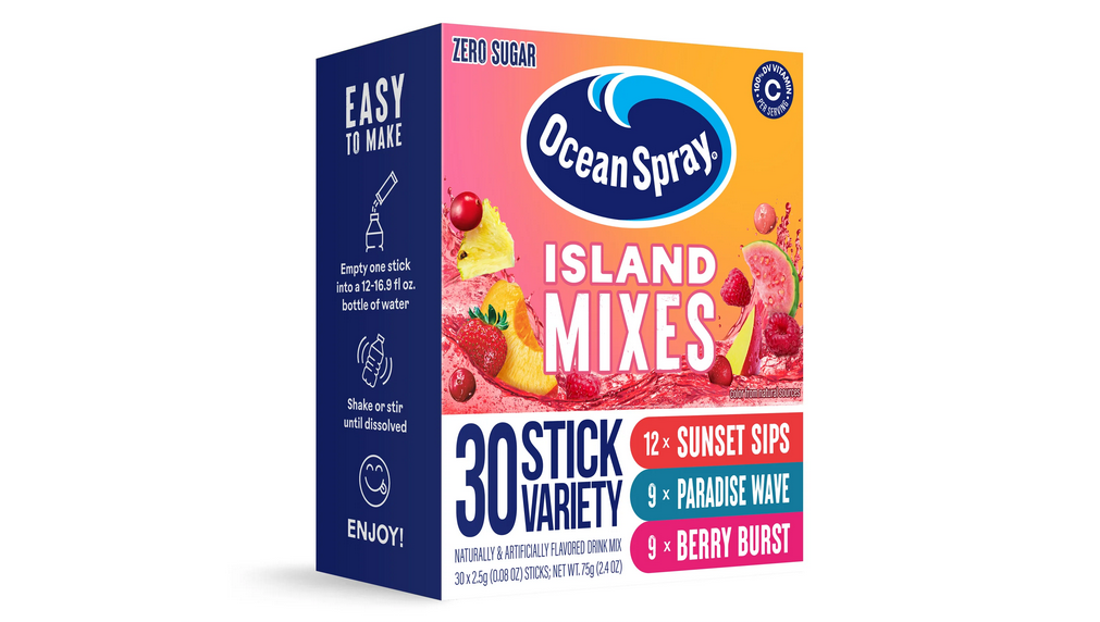 Ocean Spray Powder Drink Mix Variety Pack, Island Mix, Zero Sugar, 30 Sticks