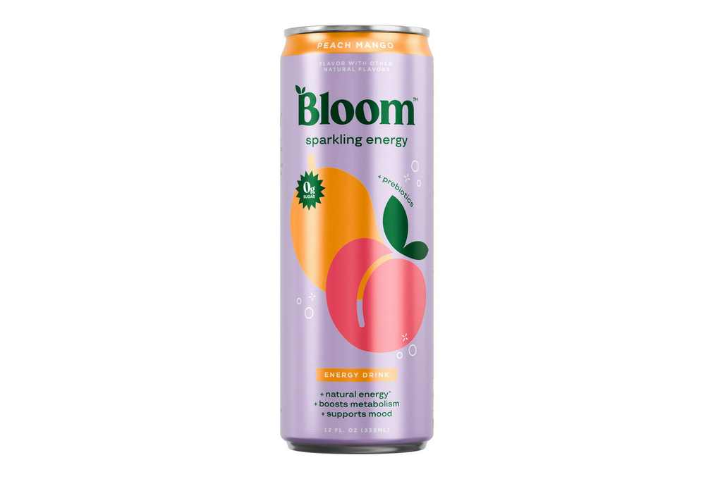 Bloom Nutrition Sparkling Energy Drink, Peach Mango, 12 fl oz Single Can