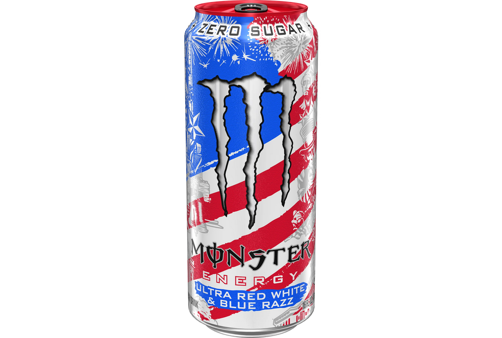 Monster Energy, Ultra Red, White, Blue Razz, Energy Drink, 16 fl oz, Can