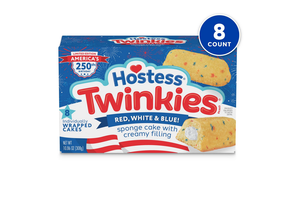 Hostess Red, White &amp; Blue! Twinkies Snack Cakes, 10.86 oz Box (8 Pouches)