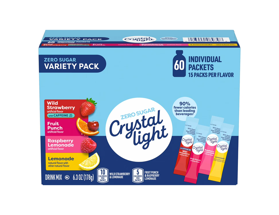 Crystal Light Variety Pack Drink Mix Packets 60 pk