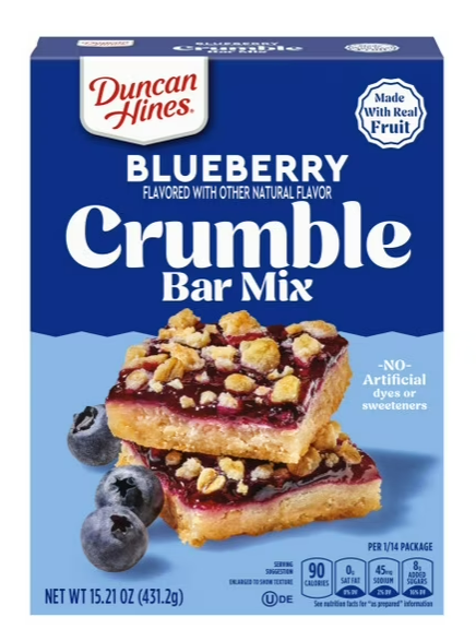 Duncan Hines Blueberry Flavored Crumble Bar Mix, Breakfast Bar Mix, Made With Real Fruit, 15.21 oz