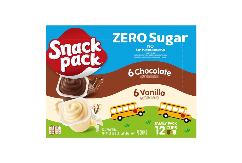 Snack Pack Zero Sugar Chocolate Pudding and Vanilla Pudding, 3.25 oz Pudding Cups, 12 Count
