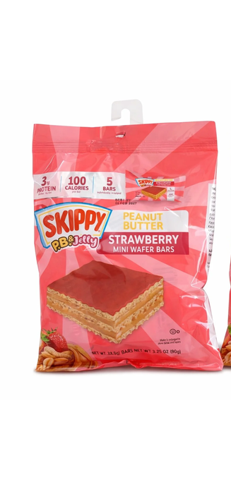 SKIPPY Peanut Butter &amp; Jelly Strawberry Mini Wafer Bars, 5 Individually Wrapped Bars Per Pack, 3.25 oz