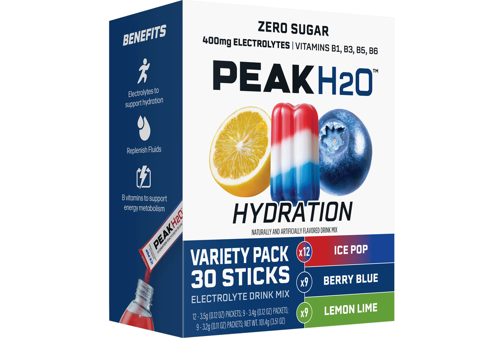 Peak H2O Hydration Electrolyte Drink Mix Variety Pack, Sugar-Free, 30 Count