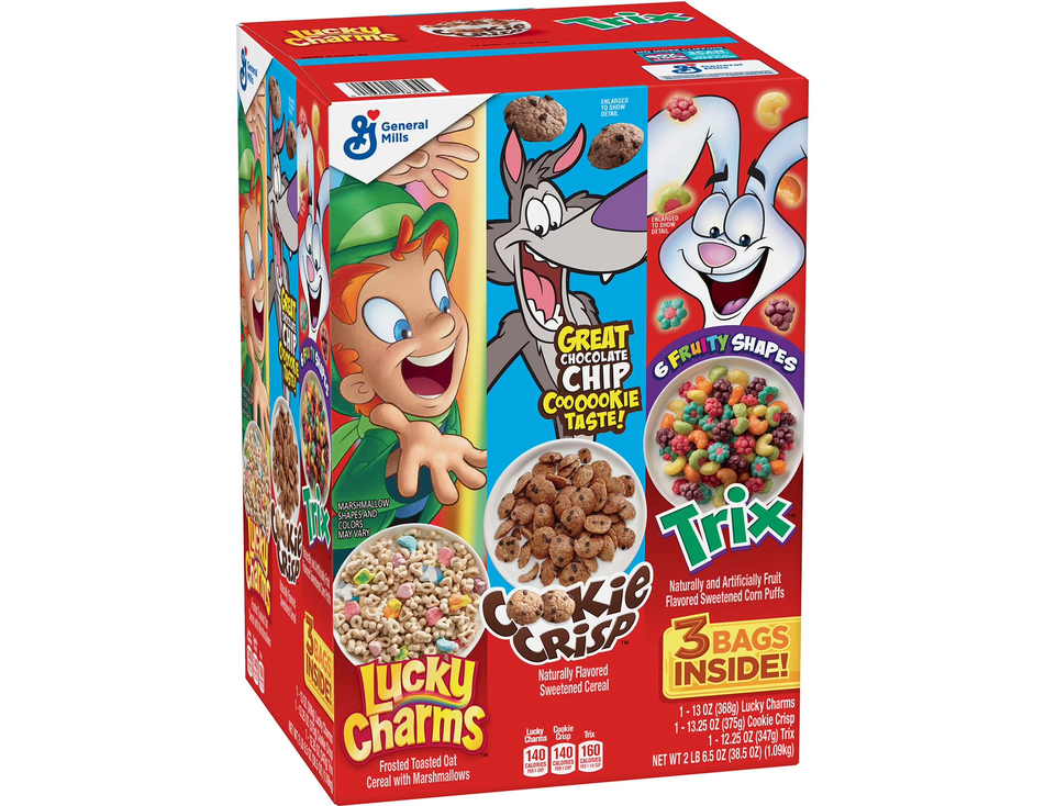 General Mills Cereal, Lucky Charms, Cookie Crisp &amp; Trix Variety Pack, 38.5 oz
