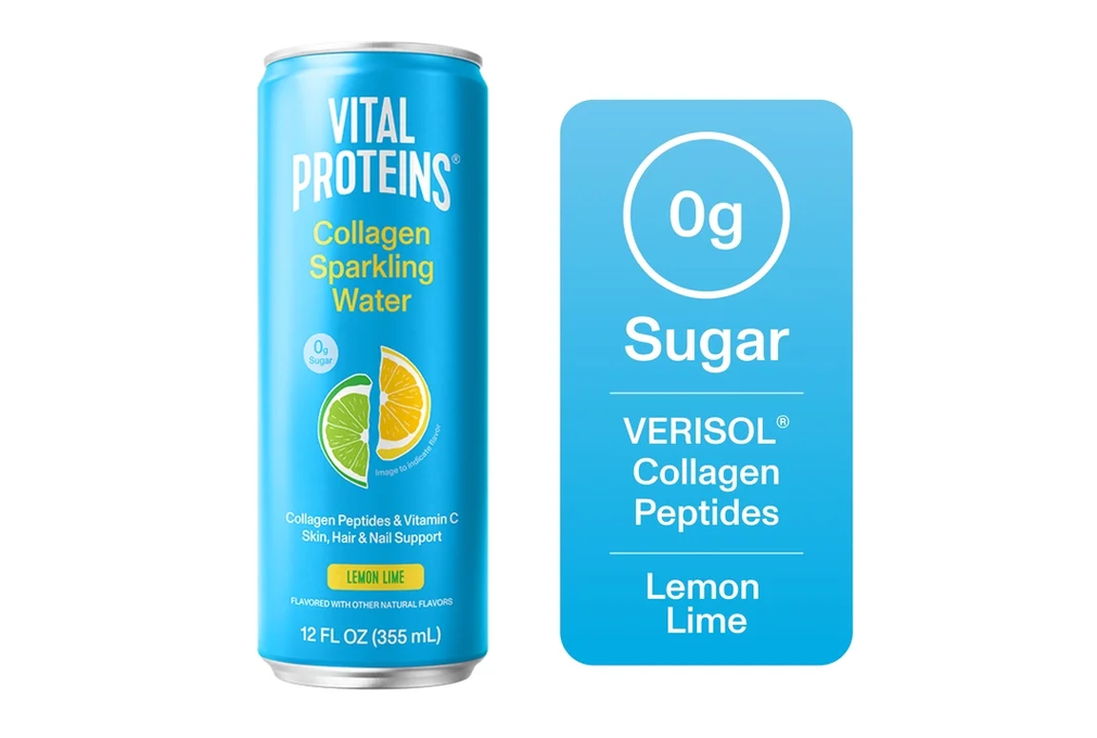 Vital Proteins, Collagen Sparkling Water, Lemon Lime, VERISOL® Collagen Peptides + Vitamin C, 0g Sugar, Skin Support Drink, 12 FL OZ Can