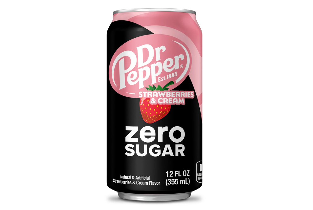 Dr Pepper Zero Sugar Strawberries and Cream Soda Pop, 12 fl oz