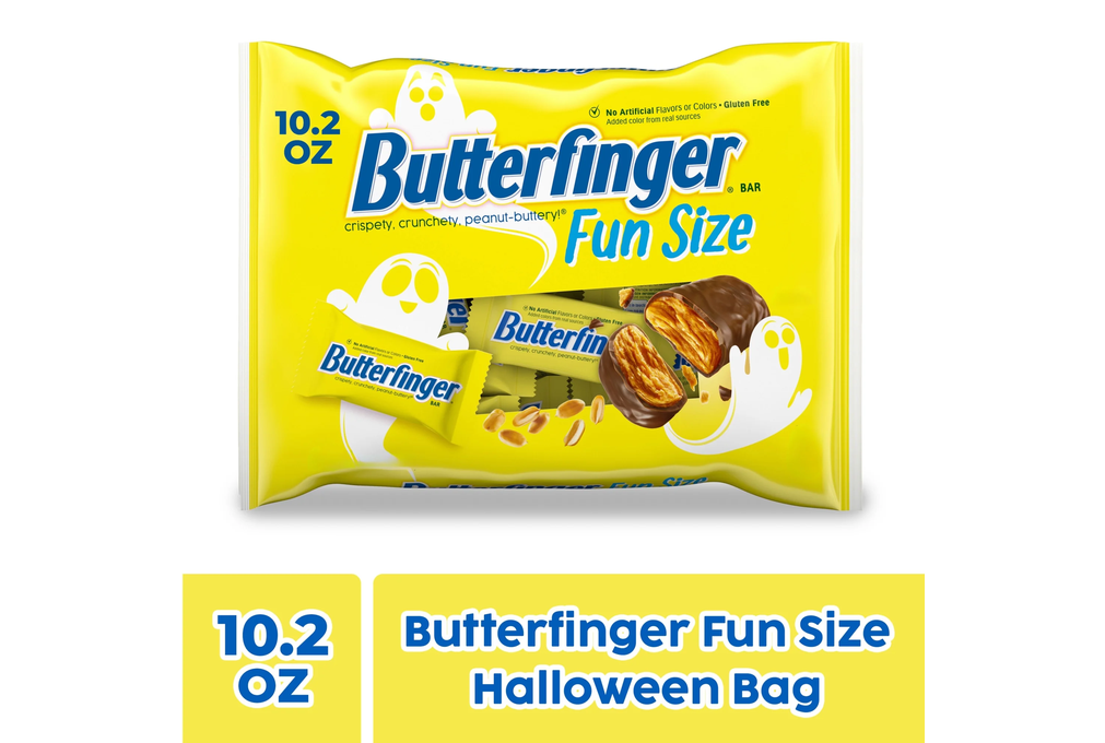 Butterfinger Fun Size Halloween Candy Bars, Chocolate-y Peanut-Buttery, Halloween Candy Bulk Individually Wrapped, Ghost Bag, 10.2 oz