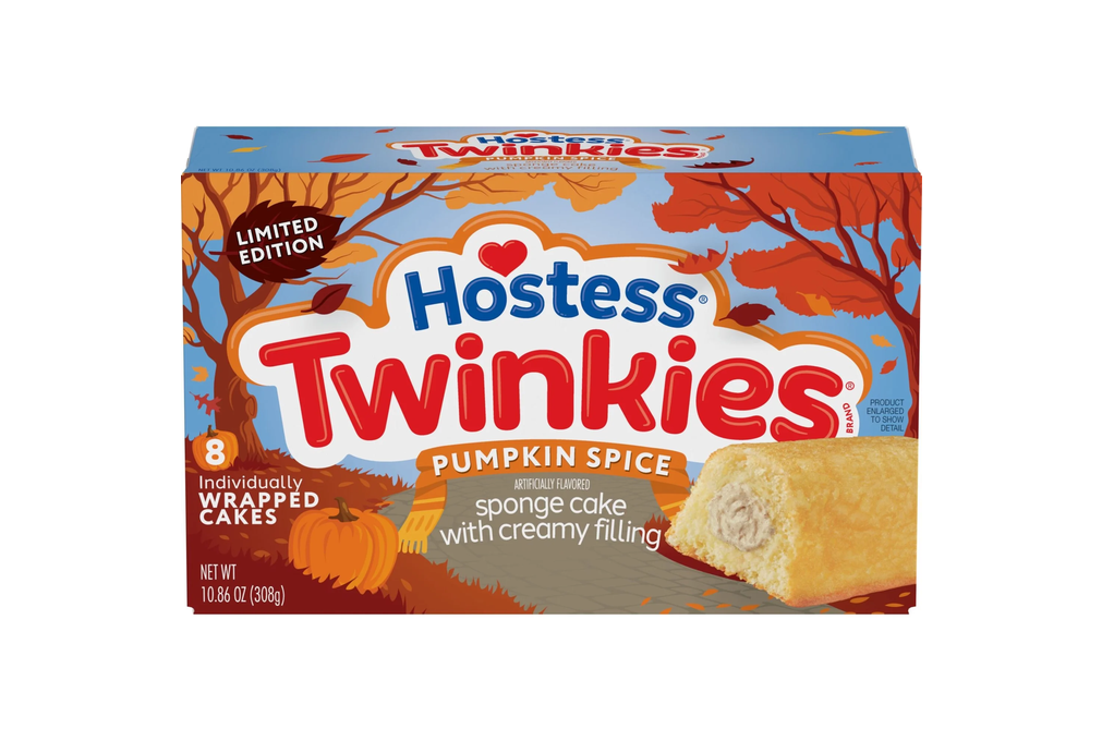 Hostess Twinkies, Golden Sponge Cakes with Pumpkin Spice Artificially Flavored Filling, 10.86 oz Box (8 Snacks)