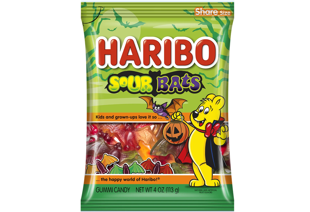 HARIBO Sour Bats Halloween Edition Gummies Bat Shaped Sour Gummy Candy, 4oz