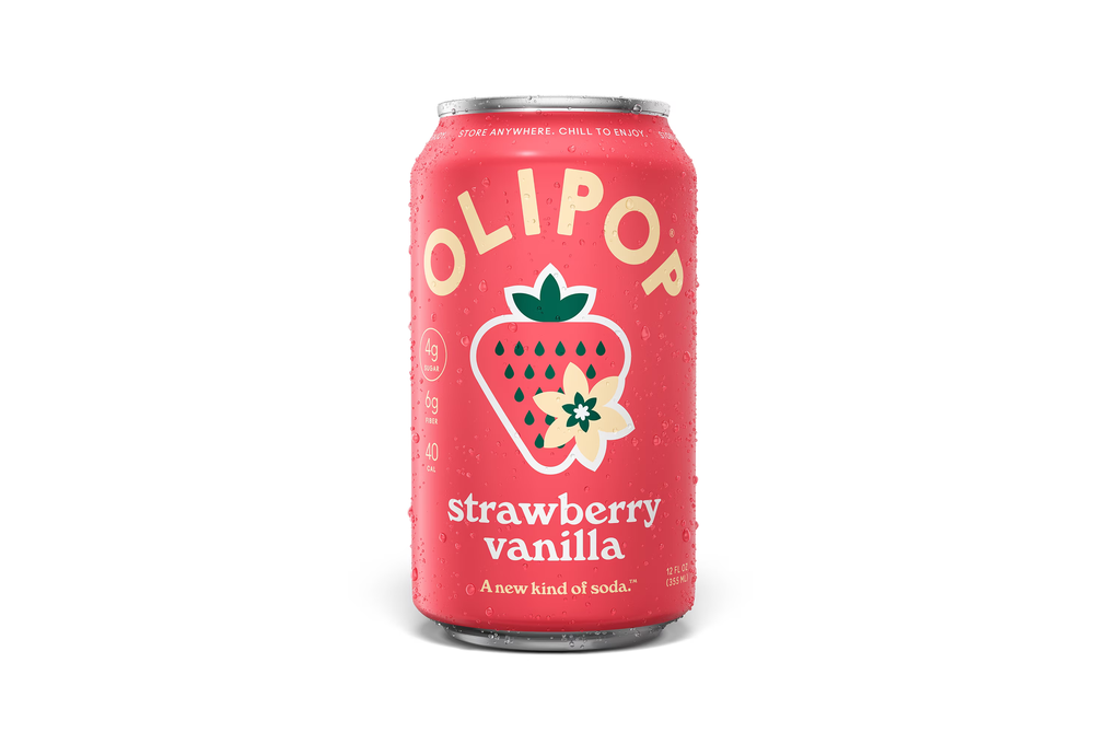 OLIPOP 6g Fiber Prebiotic Soda, Strawberry Vanilla, 12 fl oz, Single