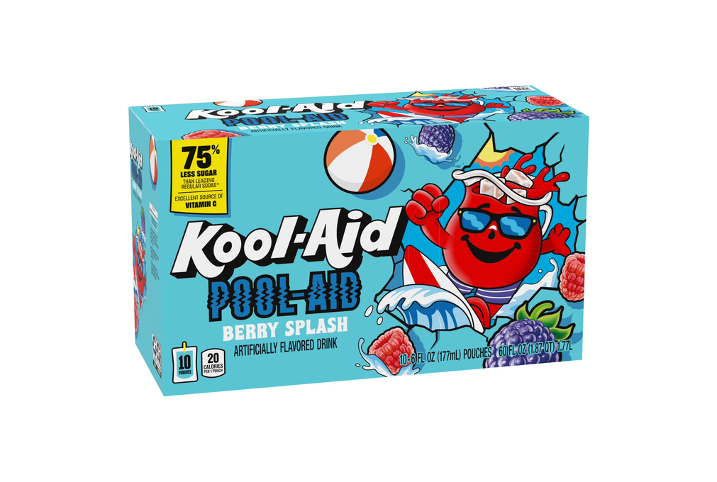 Kool-Aid Pool-Aid Drink, 10 Pouches, for School Lunches and On-the-Go Hydration, Berry Splash Artificially Flavored, Excellent Source of Vitamin C, 6 fl oz