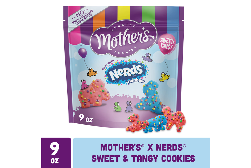 Mother’s x NERDS Sweet &amp; Tangy Frosted Cookies, Shortbread Cookies topped with Rainbow NERDS Candy, Resealable Bag, 9 oz