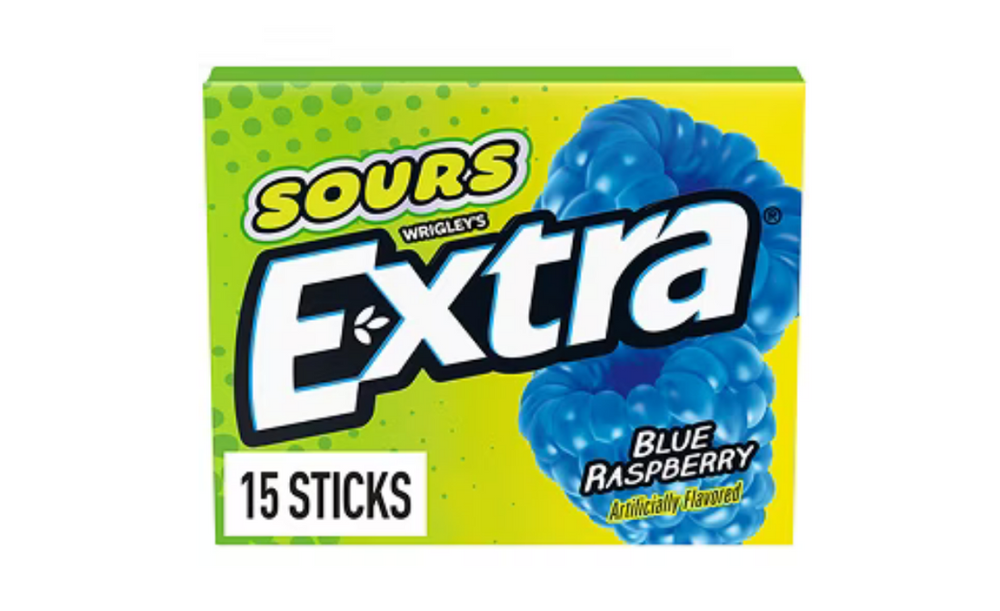 Extra Sours Blue Raspberry Sugar Free Chewing Gum - 15 Stick Pack