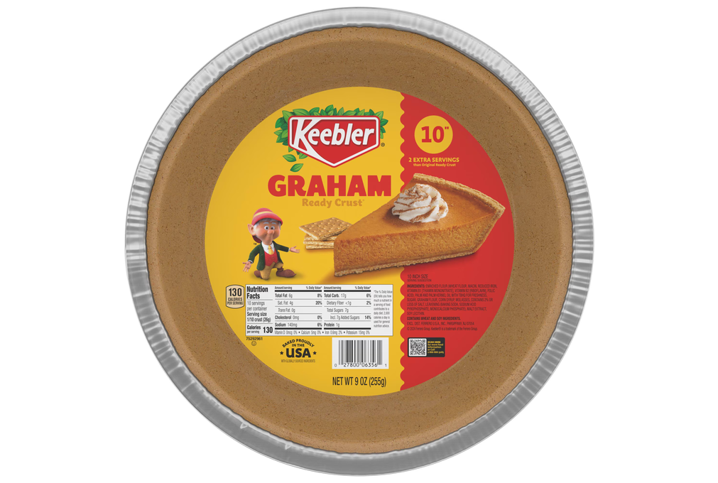 Keebler Ready Crust 10-Inch Graham Cracker Pie Crust, Premade Pie Crust For Baking And No-Bake, 9 oz