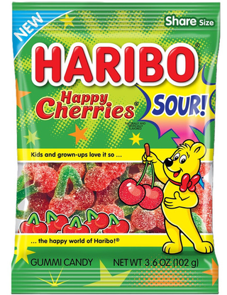 HARIBO Sour Happy Cherries Gummi Candy 3.6 oz