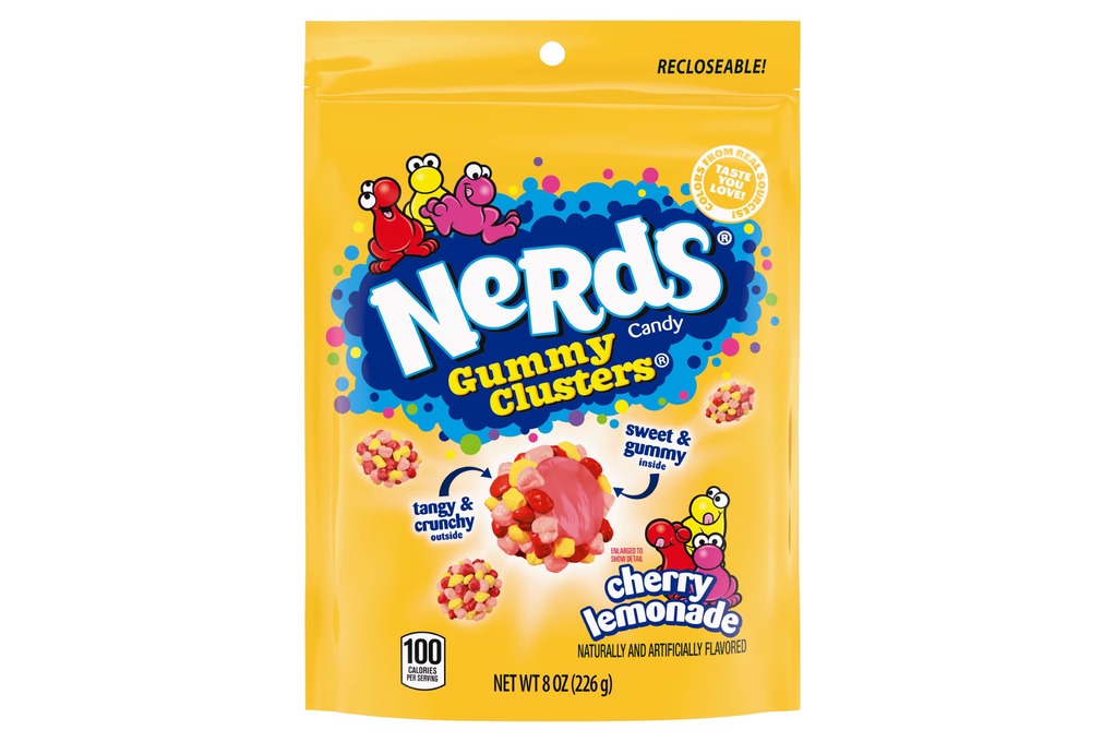 NERDS Gummy Clusters Candy, Cherry Lemonade, Crunchy and Gummy, 8 oz Bag