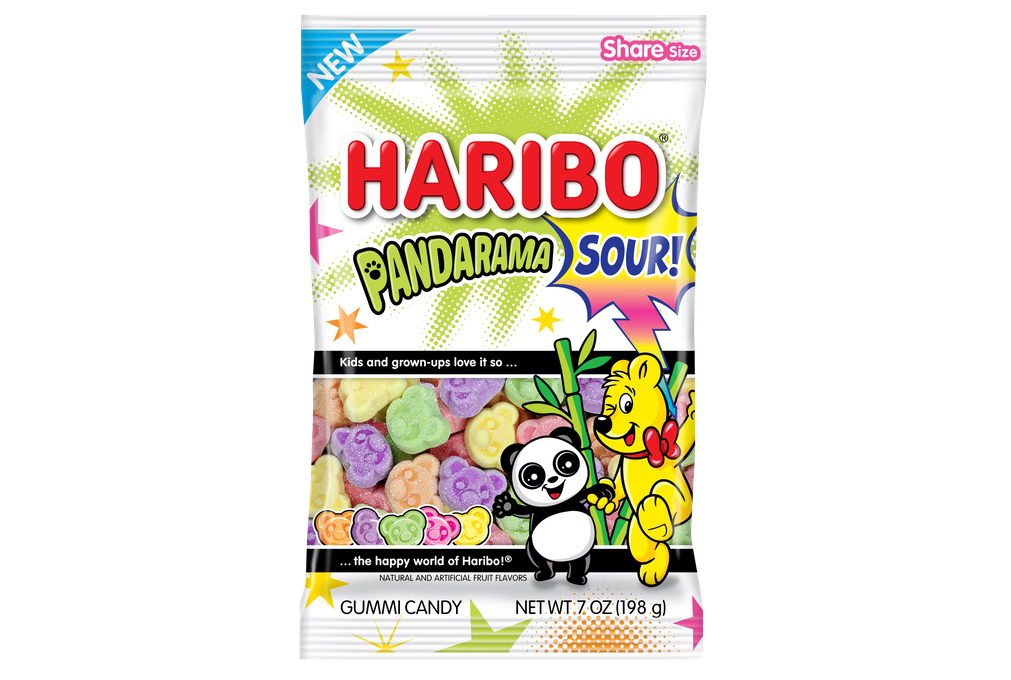 HARIBO Pandarama Sour Foam Gummy Panda Faces, Assorted Fruit Candy, 7oz Bag