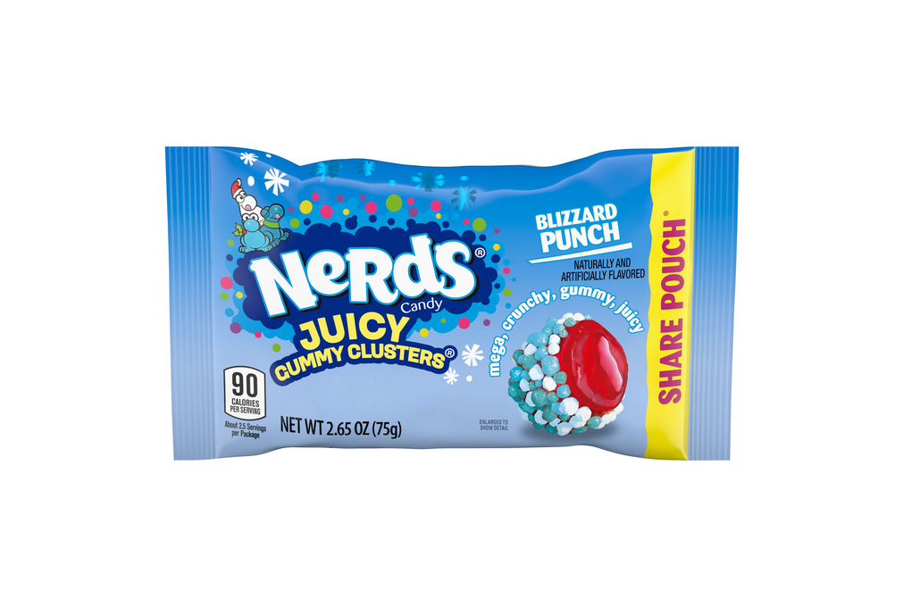 NERDS Juicy Gummy Clusters, Blizzard Punch, Crunchy and Gummy Candy, Share Pouch, 2.65 oz