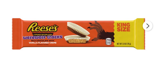 REESE'S Milk Chocolate and Vanilla Flavored Creme King Size Peanut Butter Cups, Halloween Candy Pack, 2.8 oz